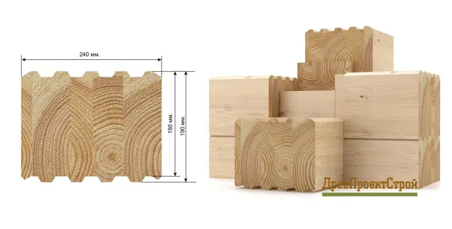 Брус клееный порфилированный 240(W)х190х12000(L) мм